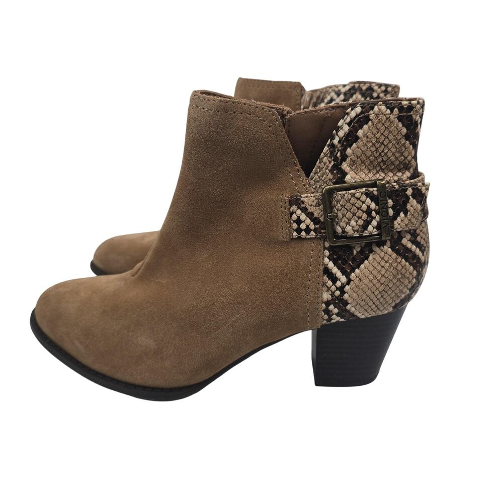 Vionic Naomi Snake Ankle Boots Brown Suede Womens Size 7 Block Heel
